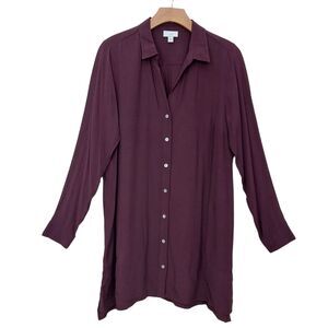 J. Jill Tunic Shirt Womens Small Burgundy Rayon Shell Button Long Sleeve Office